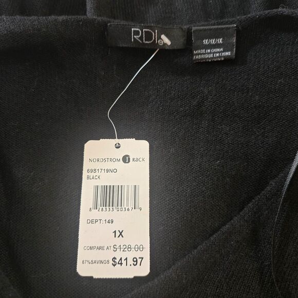 RDI Sweater Women's 1X Black Knit Long Sleeve High Low Hemline Pockets NWT - Picture 5 of 16